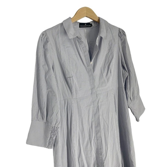 POMANDER Place Tuckerneck Blue White Stripe Preppy Midi Dress Collared Womens L - Picture 3 of 6